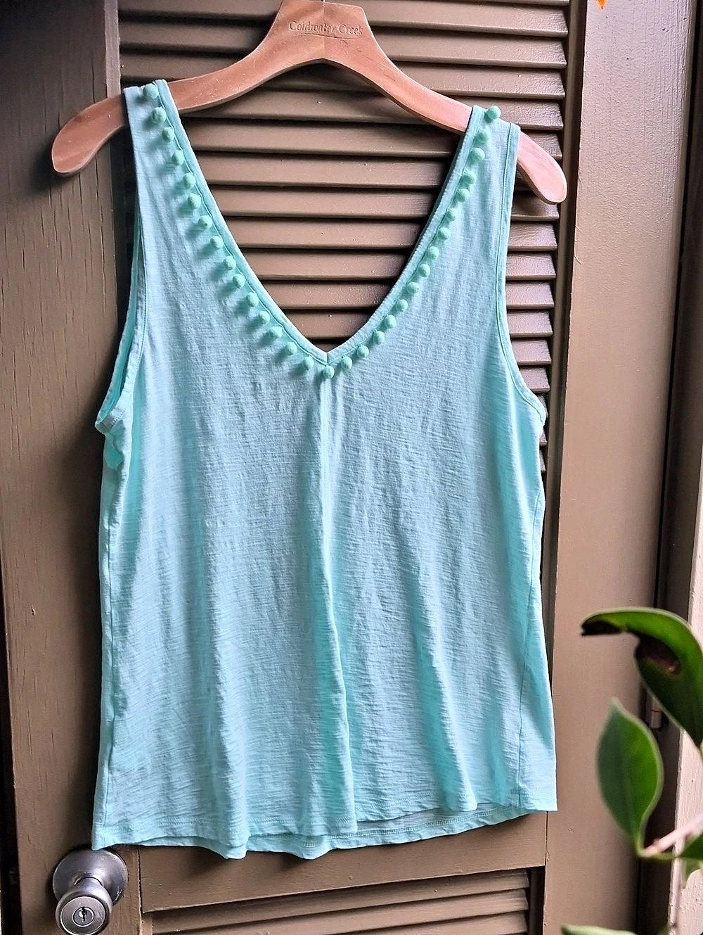Lilly Pulitzer Ladies Gigi Tank Top VNeck Size Large,Prima 5Cotton Pom Pom Trim